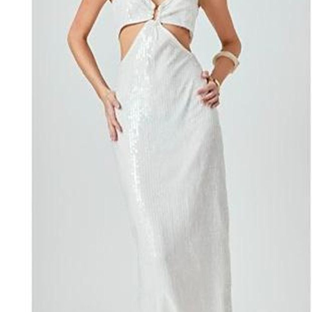 NWT Her Empire White Sparkle Sequin Cut Out Dress D33